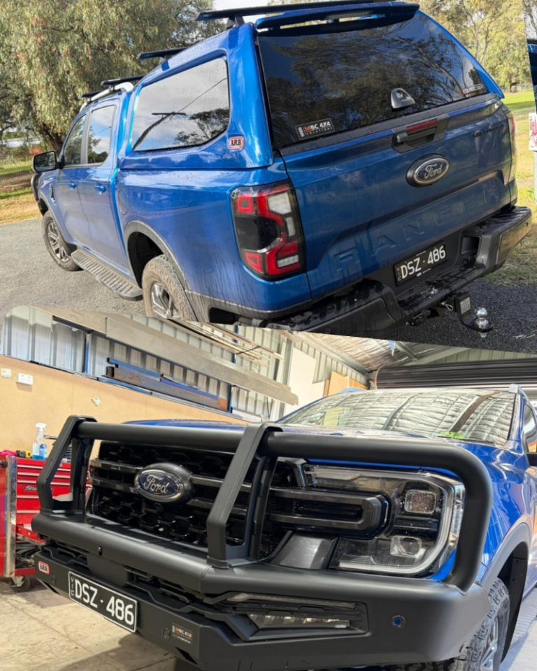ARB Summit MK2 bull bar, ARB Ascent canopy and Rhino Rack roof bars on Russell's Next Gen Ranger — Central Victoria.