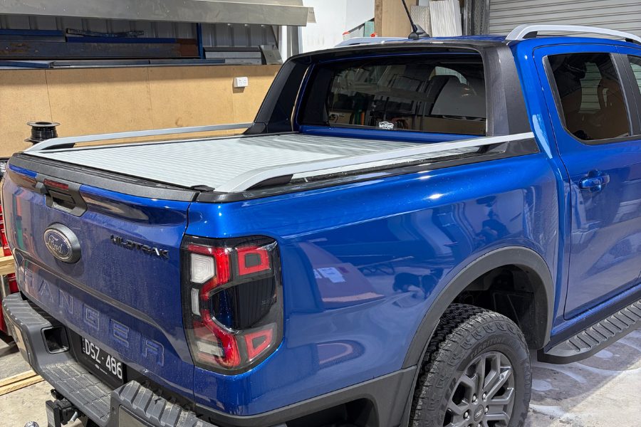 Russell's Next Gen Ranger Wildtrak with factory roller shutter, in the MBC workshop before canopy fitment.