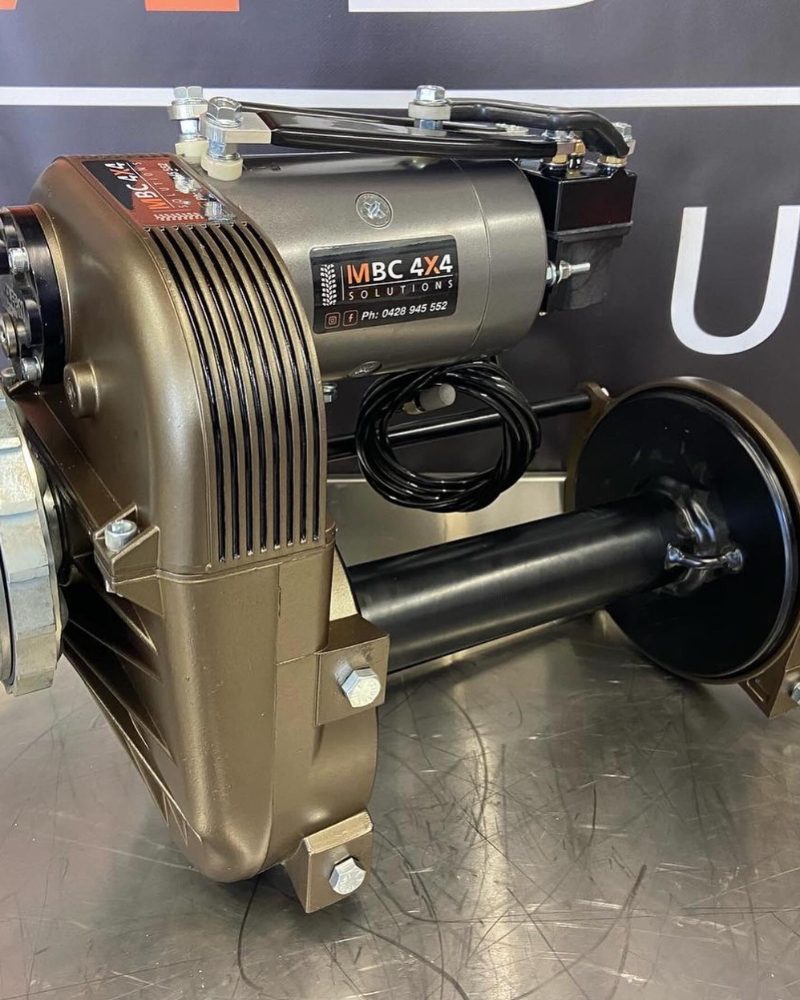 MBC 4X4 Solutions-branded bronze Gigglepin competition winch built up and ready to ship, Official Gigglepin Agent in Australia.