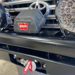 ARB Deluxe Big Tube bull bar with Warn VR EVO winch and customer supplied 9" round LED driving lights fitted to a 200 Series LandCruiser by MBC 4X4 Solutions, Bendigo