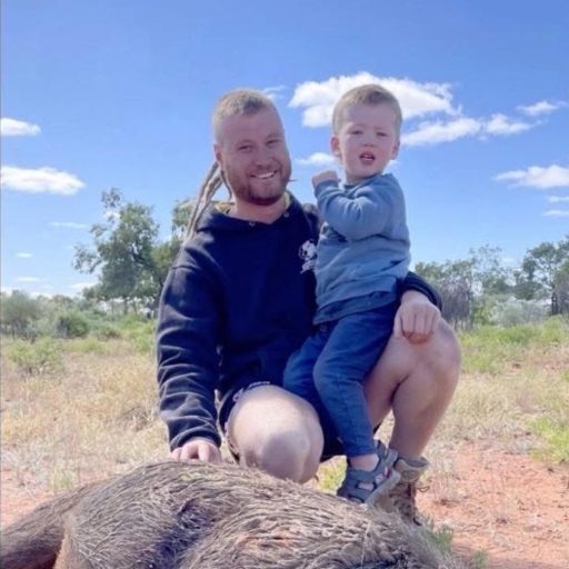 Daniel and his young son out in the bush — MBC 4X4 Solutions customer with a Toyota 79 Series Dual Cab touring build, Elmore.