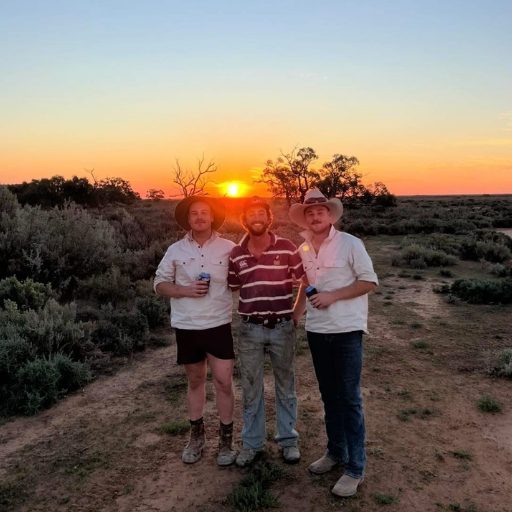Duncan and two mates at sunset on an outback trip — MBC 4X4 Solutions customer with a Nissan GU Patrol Single Cab, Trentham.