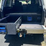 MSA rear drawers extended on a Geelong customer's 200 Series LandCruiser showing the completed touring storage setup by MBC 4X4 Solutions