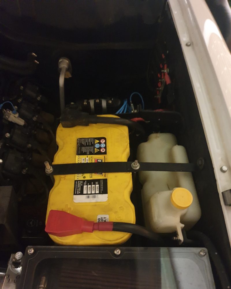 Optima Yellow Top AGM battery with 845CCA mounted in the engine bay of a Nissan GU Patrol to power a Gigglepin winch, fitted by MBC 4X4 Solutions near Heathcote
