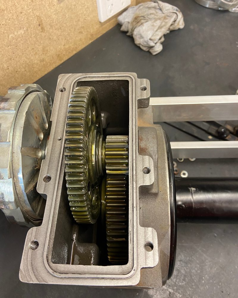 Warn high-mount winch mid-service at MBC 4X4 Solutions in Bendigo, fitted with a new genuine Gigglepin brake shaft and fresh gearbox oil